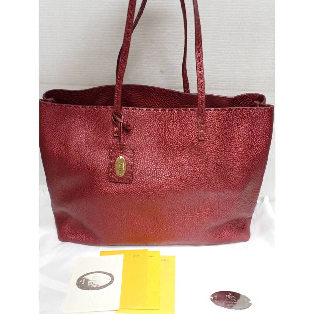 FENDI Selleria Leather Tote Bag Bordeaux Purple